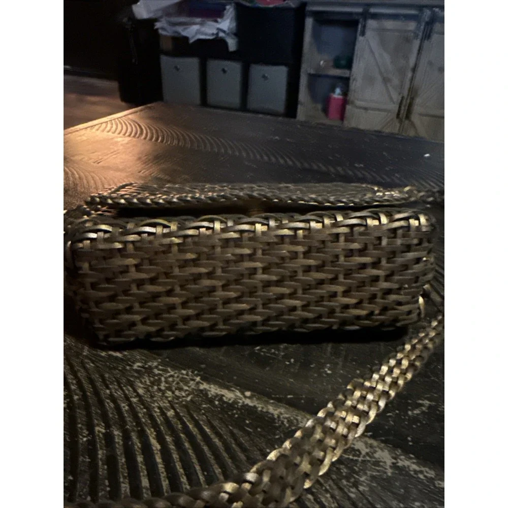 Vintage CEM Metallic Purse Woven Leather Crossbody Bag Gold Silver Bronze Brazil